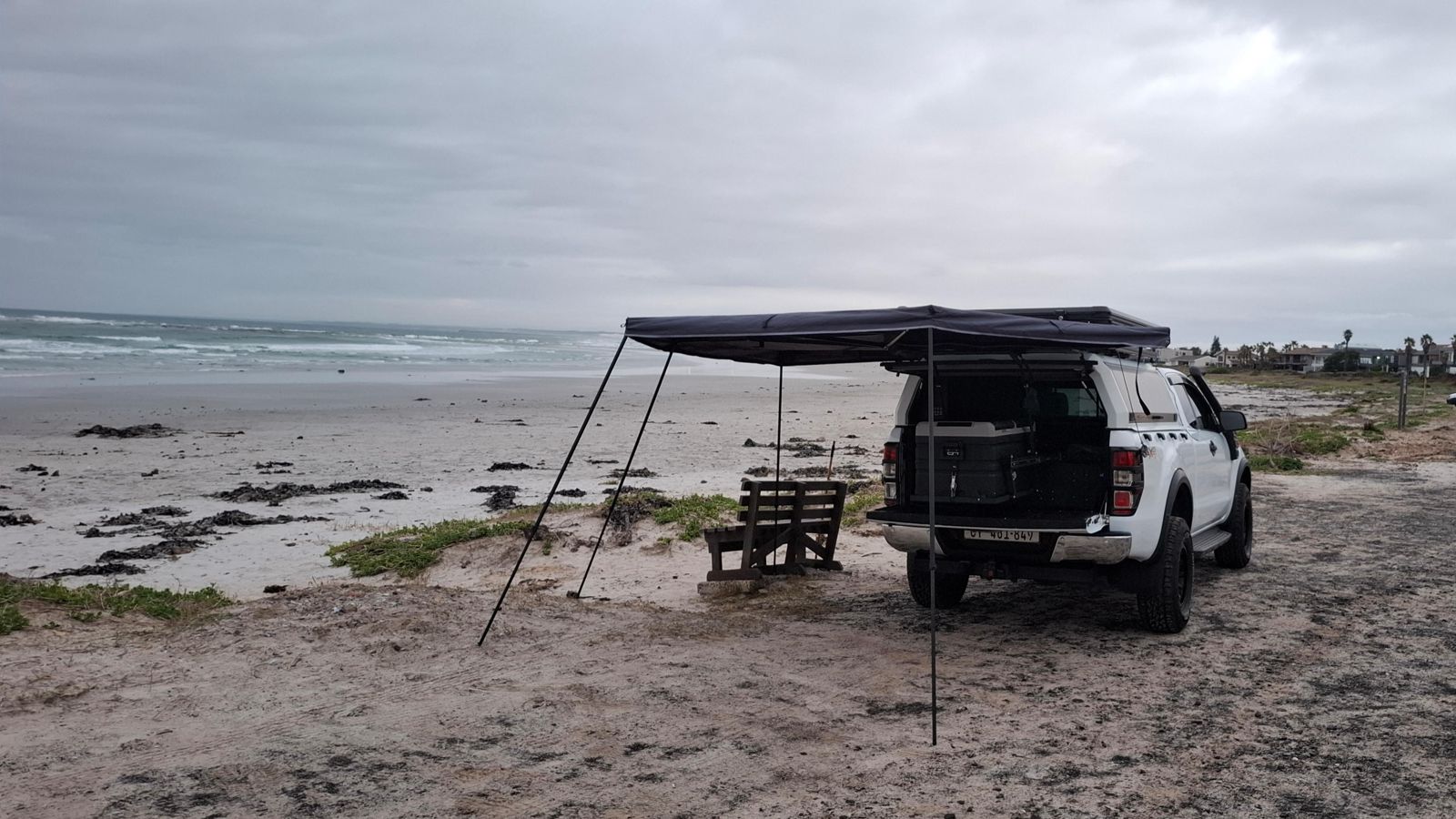 Ford Ranger with awning out on a West Coast beach